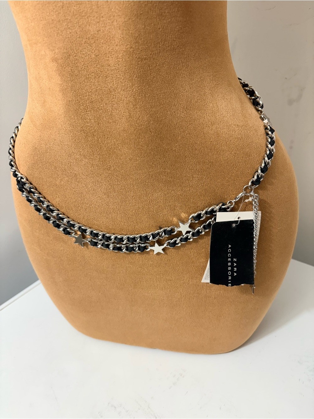Zara Black and Silver Star Chain Belt Necklace NWT